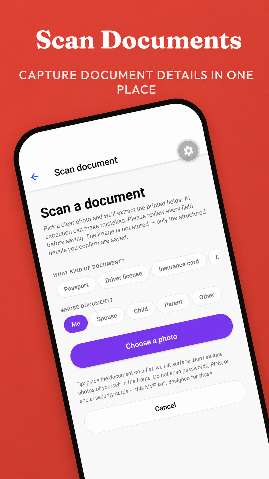 LifeCui capturing document details from a photo