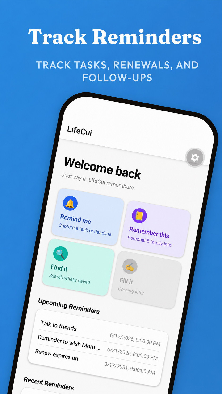 LifeCui tracking tasks, renewals, and follow-ups